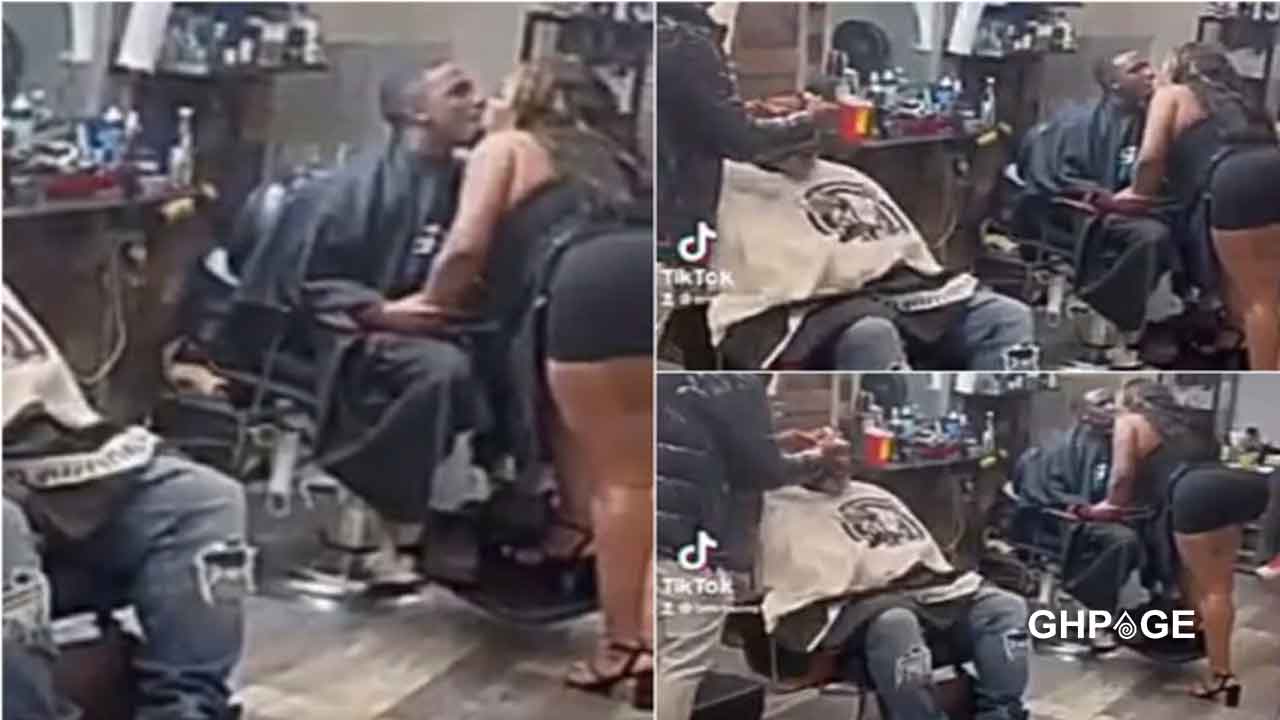 Video of half-dressed curvaceous lady treating treat a male customer with  passionate kissing before haircut - GhPage