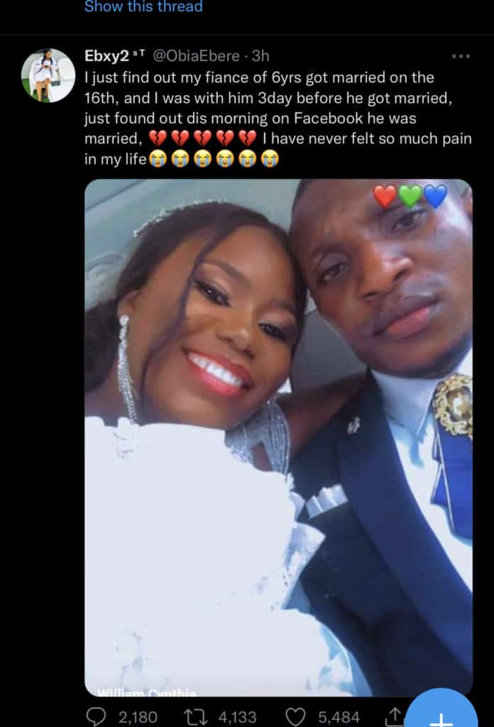 Lady Cries As Fiance Of 6 Years Marries Without Her Knowledge, Shares 